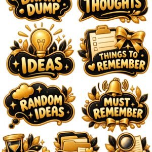 Black and gold thoughts planner sticker collection