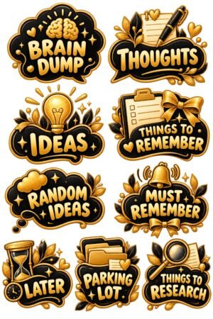 Black and gold thoughts planner sticker collection