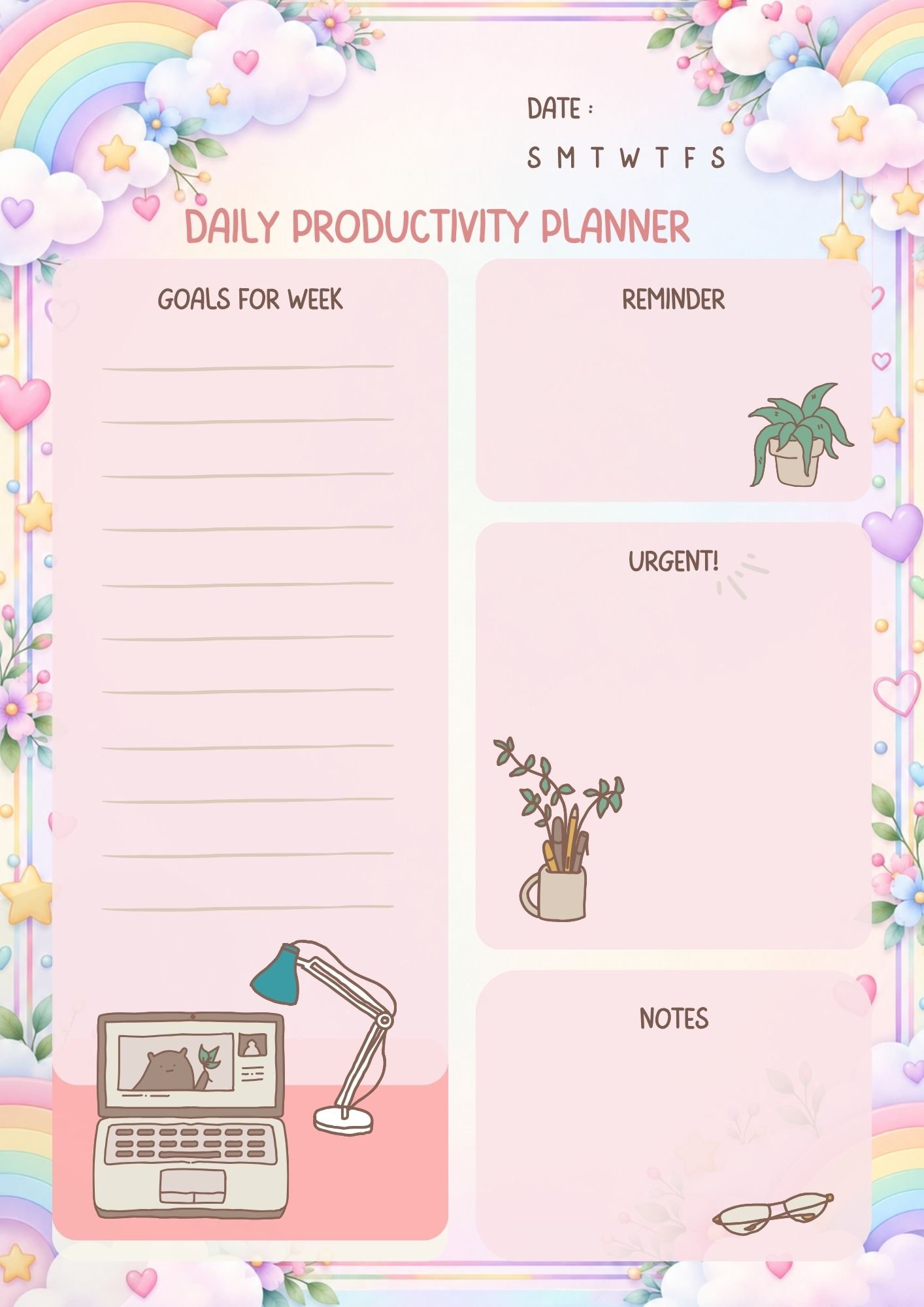 Pastel Rainbow Whimsy Daily Productivity Planner - Image 2