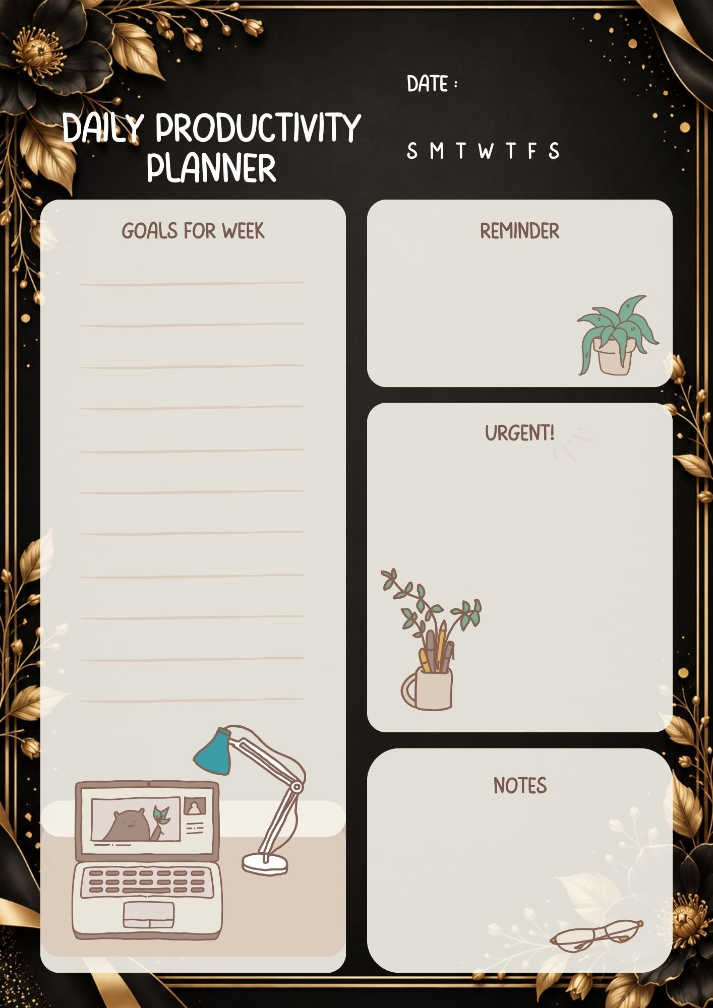 Black and gold Daily Productivity Planner - Image 2