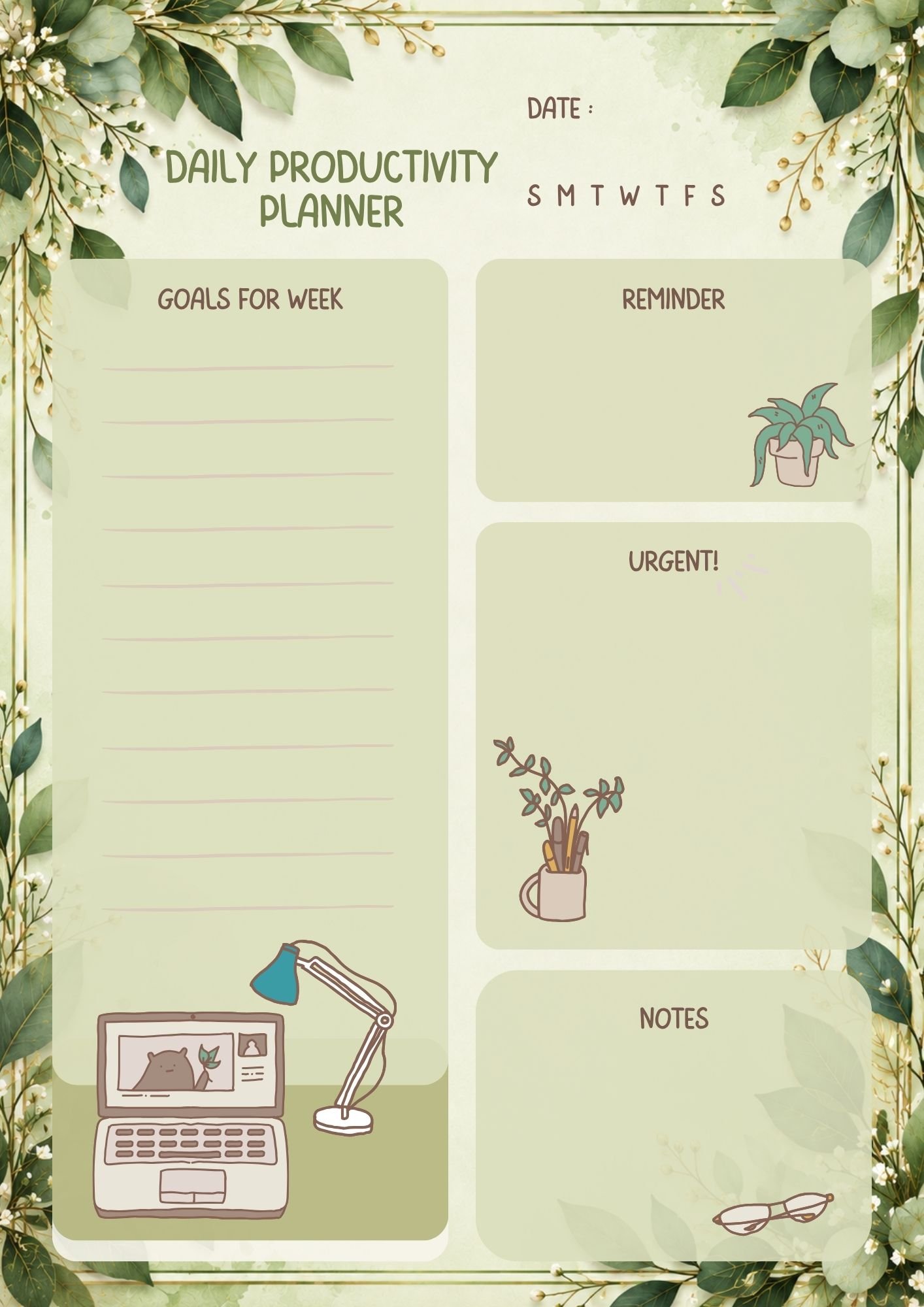 Green Botanical Daily Productivity Planner - Image 3