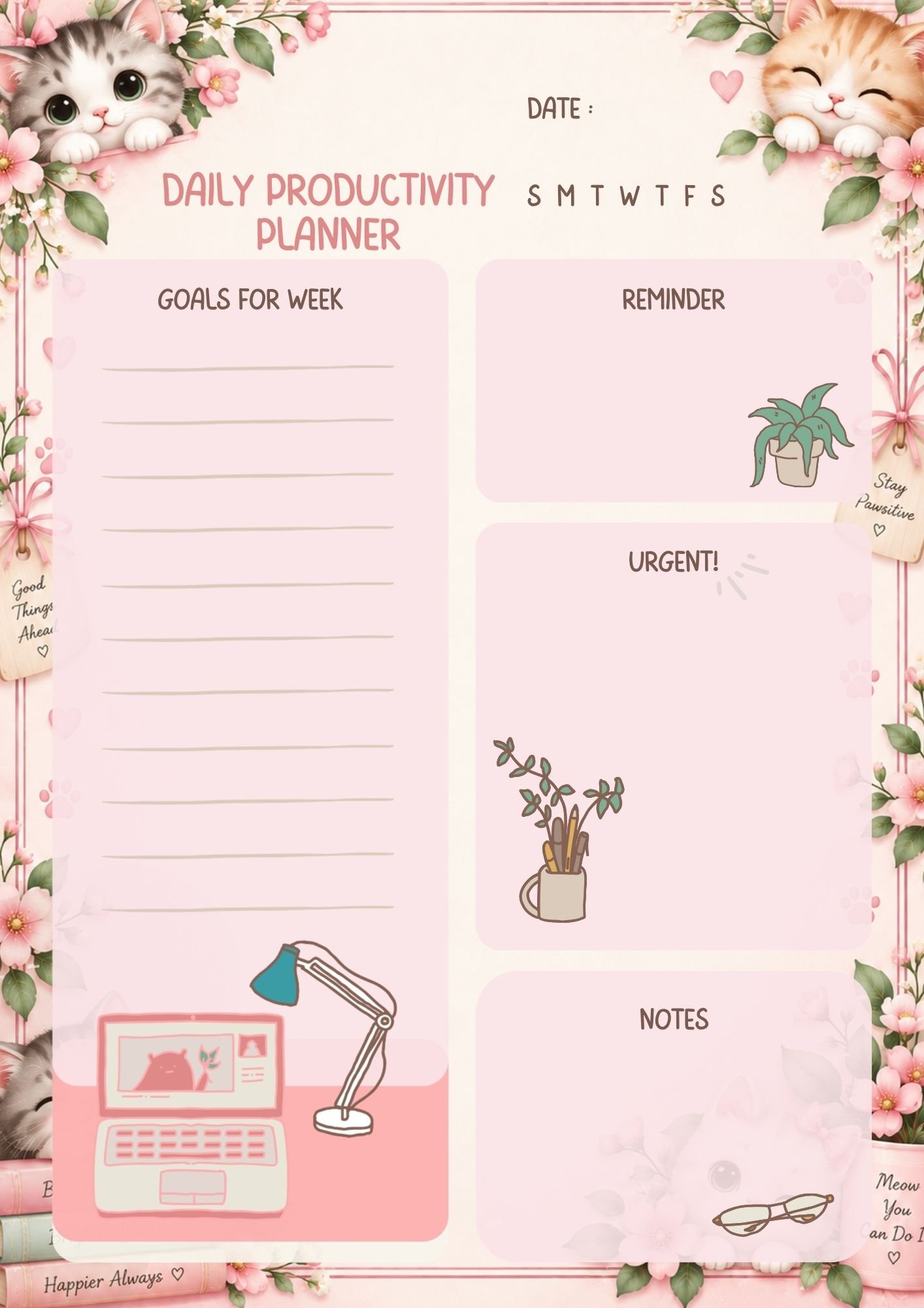 Kawaii Cats Pastel Daily Productivity Planner - Image 2