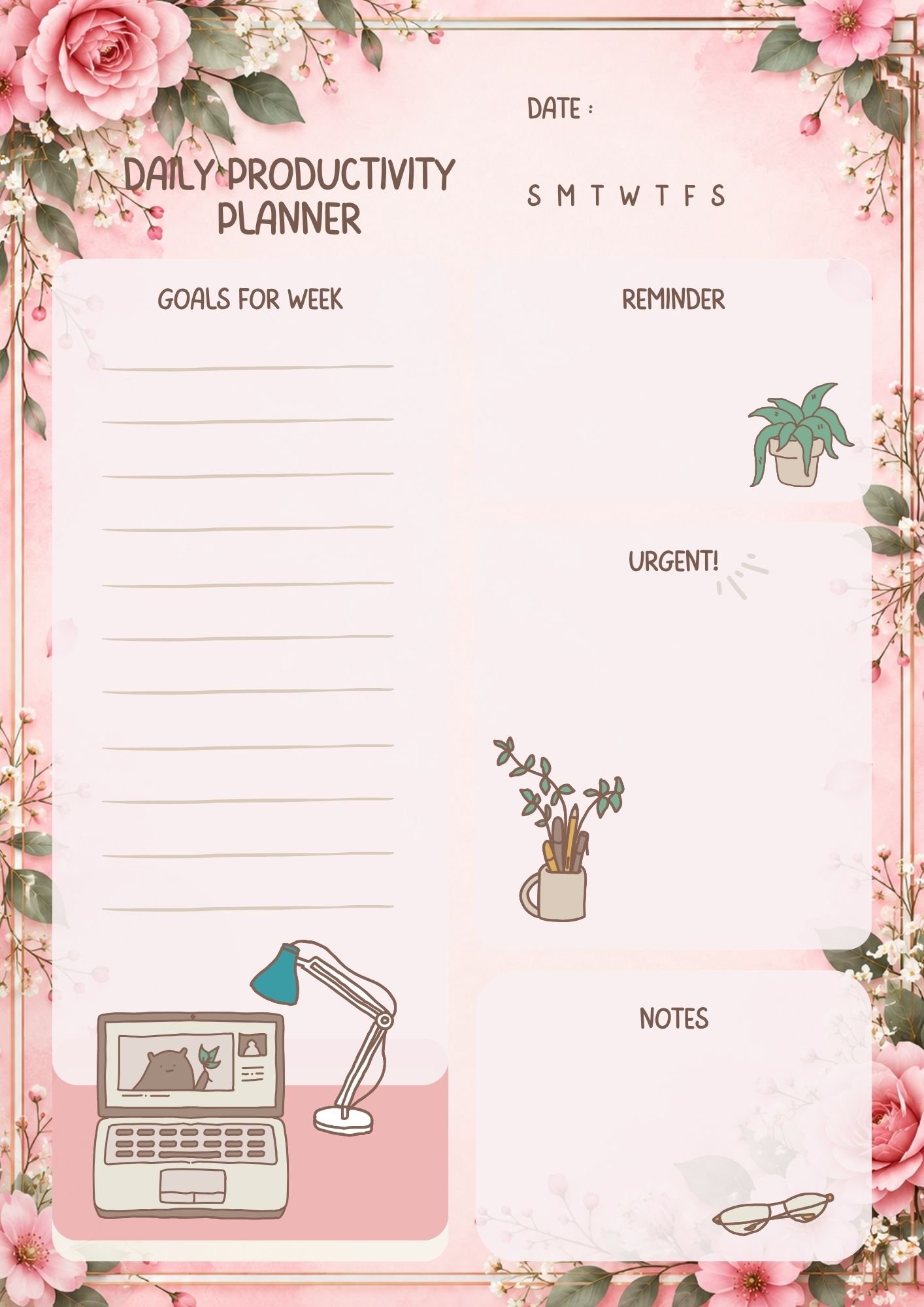 Pastel Pink Floral Daily Productivity Planner - Image 2