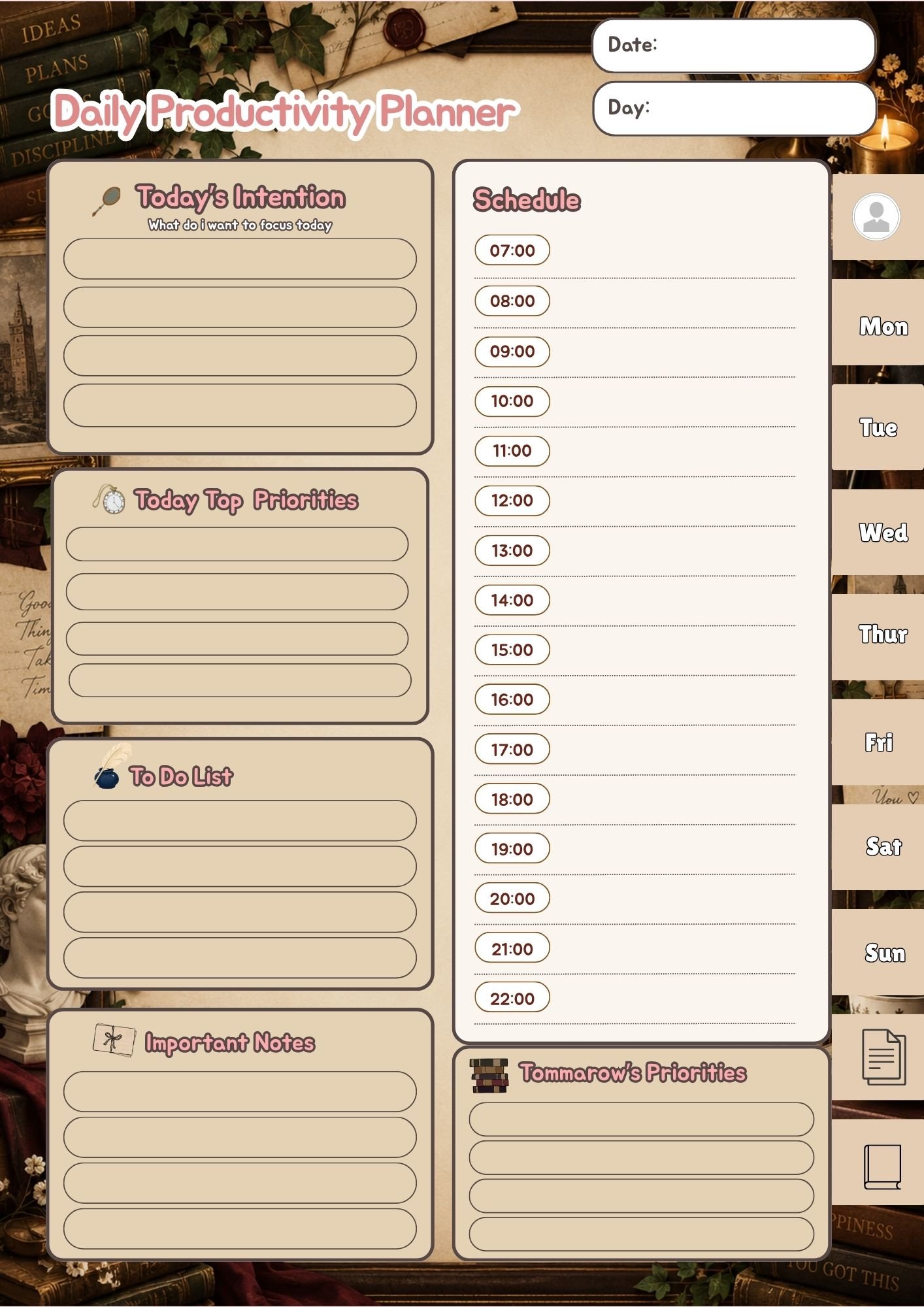 Dark Academia Daily Productivity Planner - Image 4