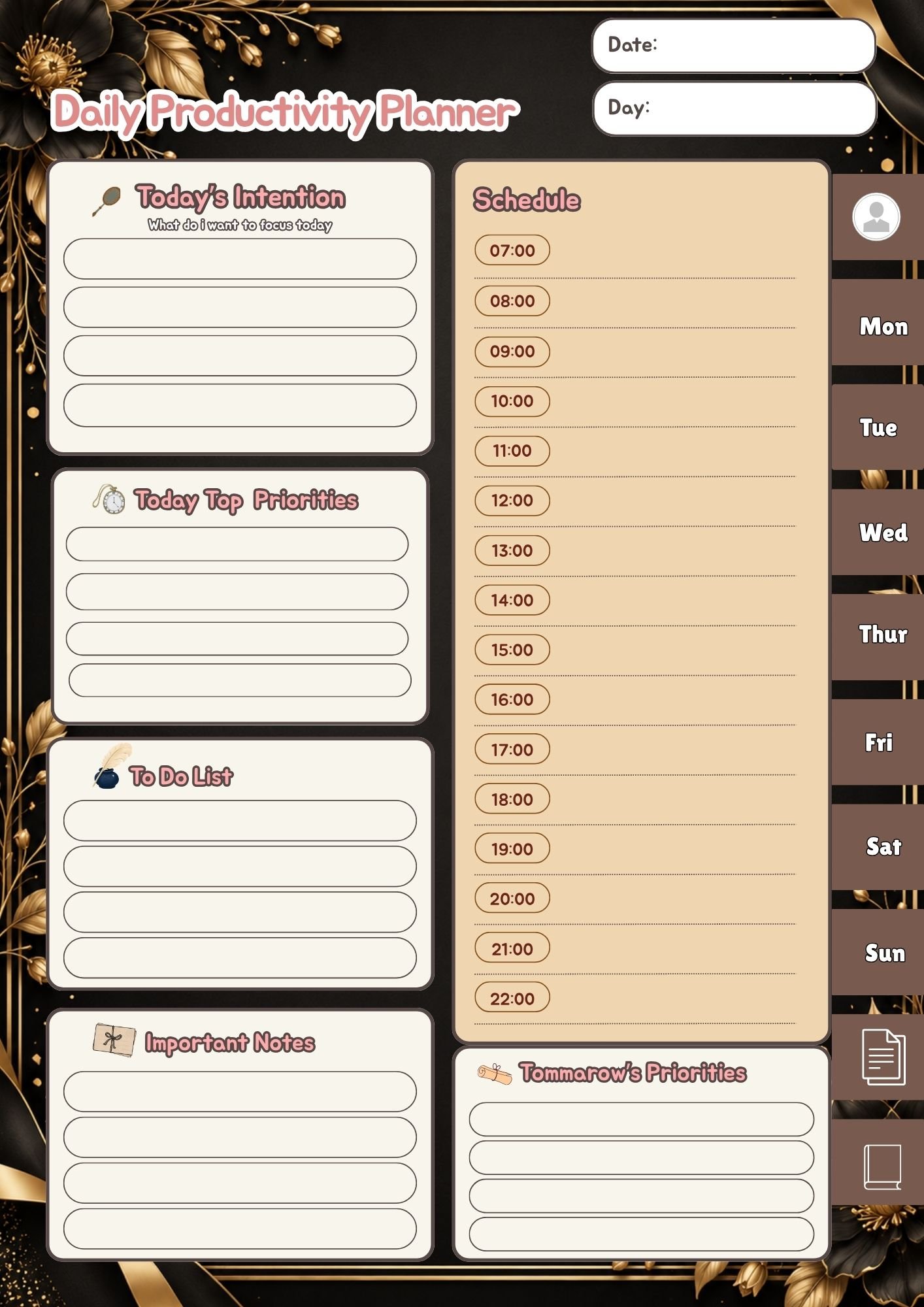 Black and gold Daily Productivity Planner - Image 4