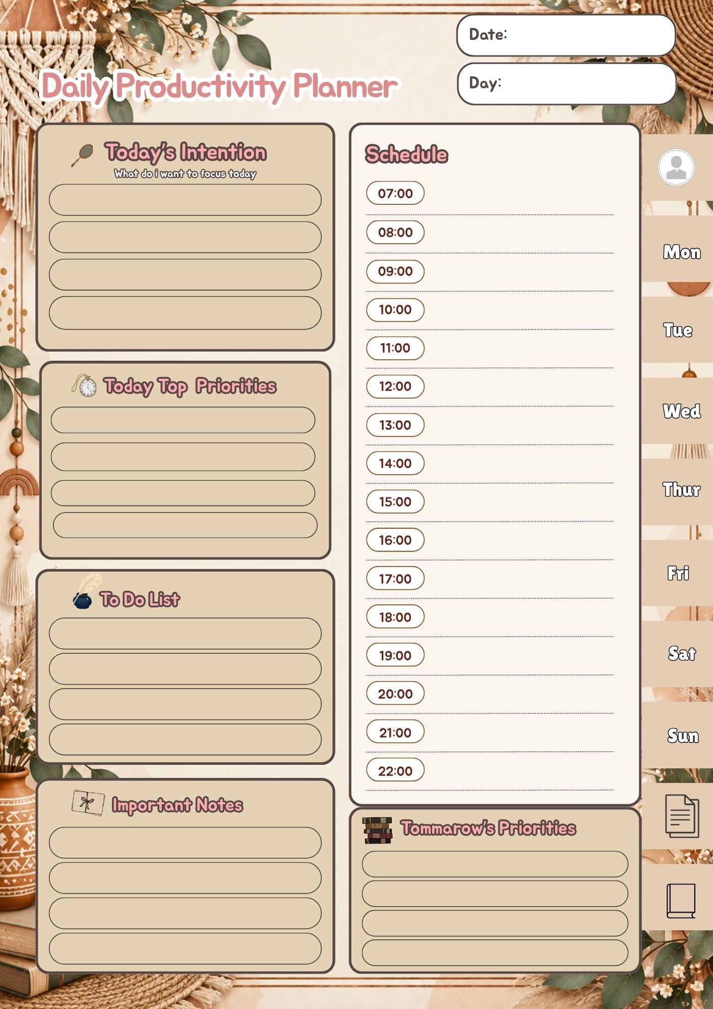 Boho Earthy Daily Productivity Planner - Image 4