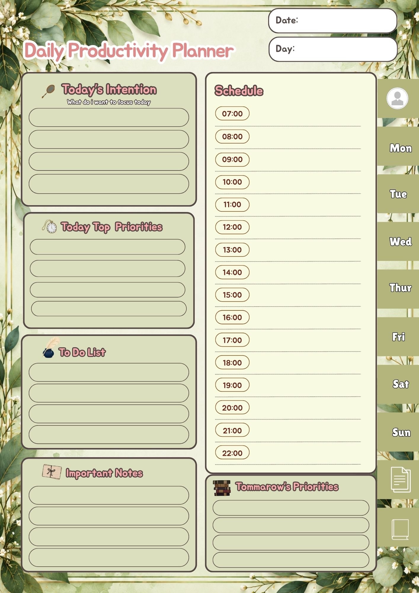 Green Botanical Daily Productivity Planner - Image 2