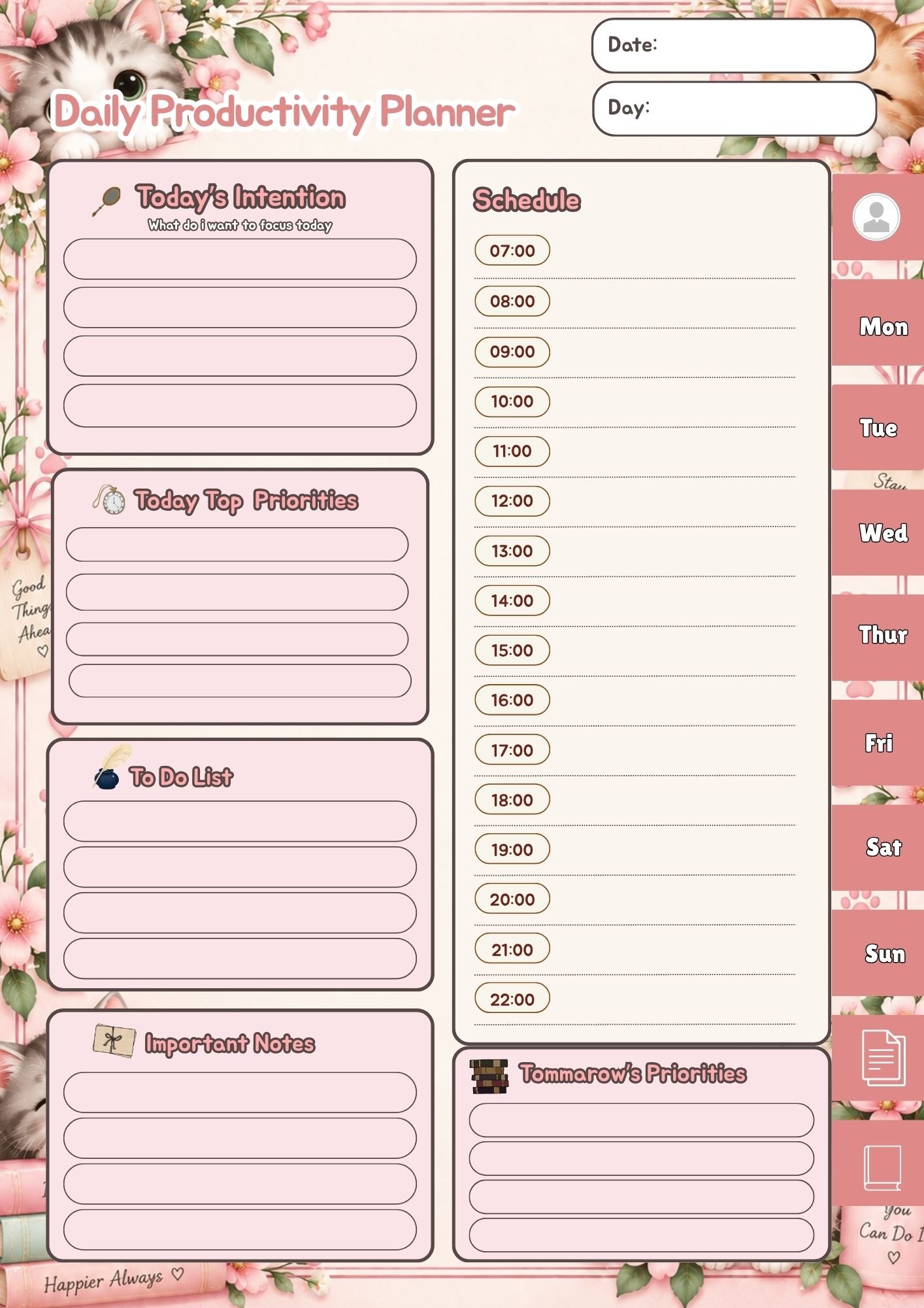 Kawaii Cats Pastel Daily Productivity Planner - Image 4