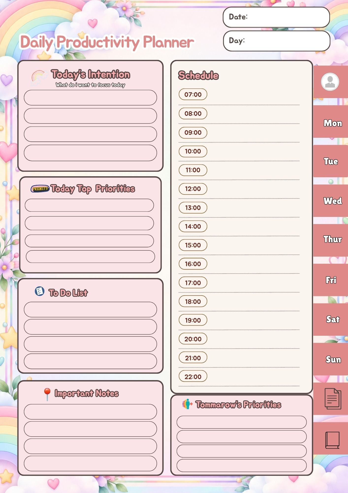 Pastel Rainbow Whimsy Daily Productivity Planner - Image 4
