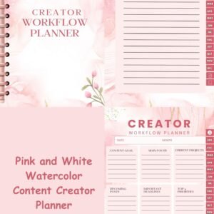 Pink and White Watercolor Content Creator Planner | Monthly Social Media Content Planner | Creator Workflow Digital Planner