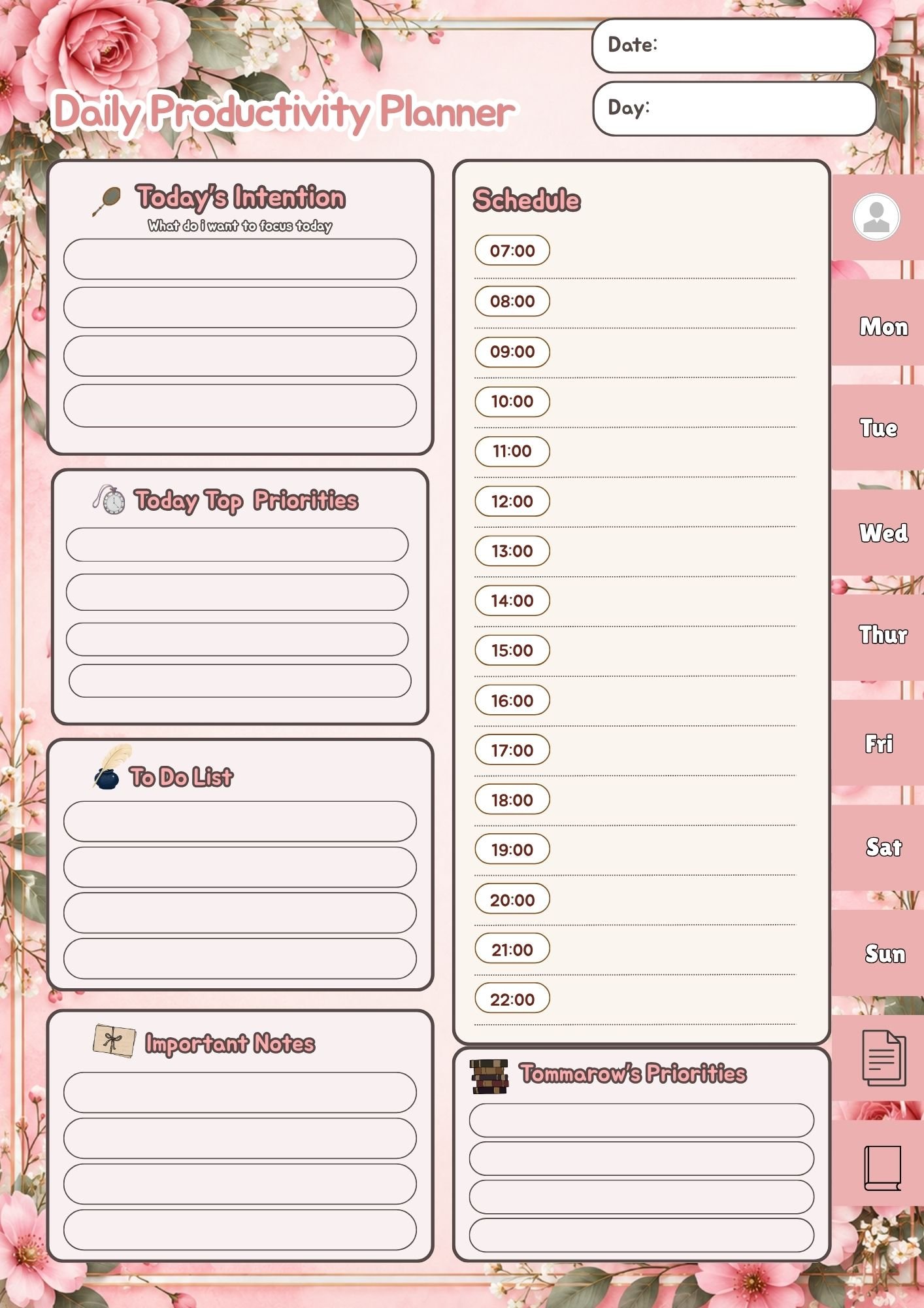 Pastel Pink Floral Daily Productivity Planner - Image 4