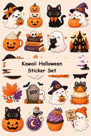 Kawaii halloween sticker set