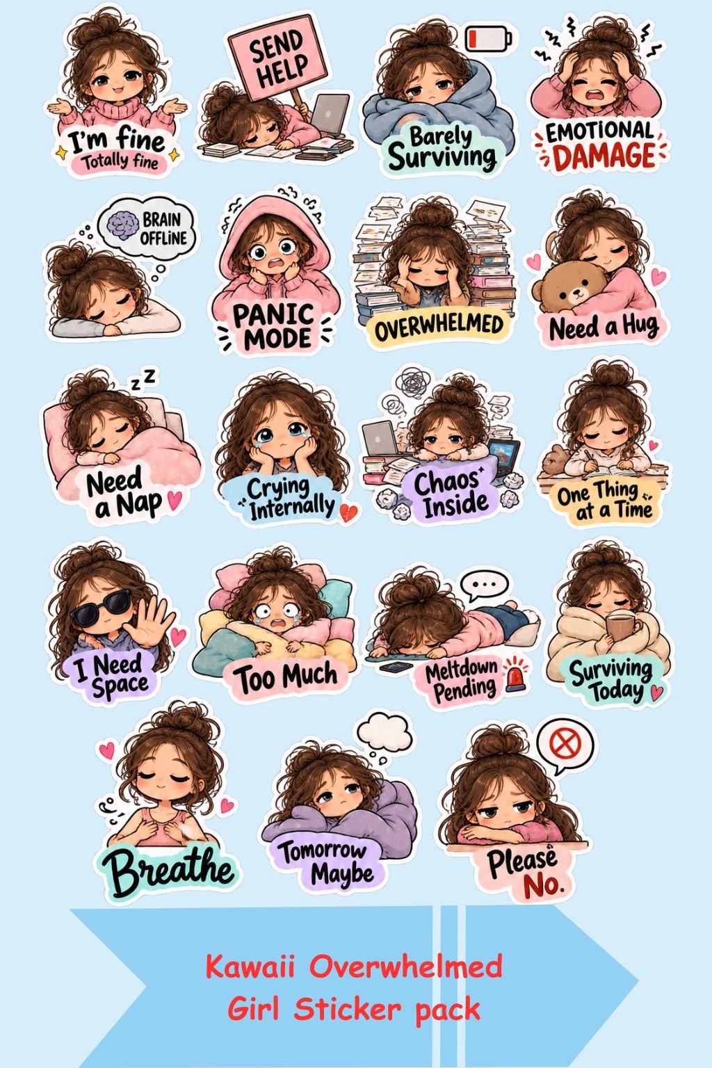 Kawaii Overwhelmed Girl Sticker