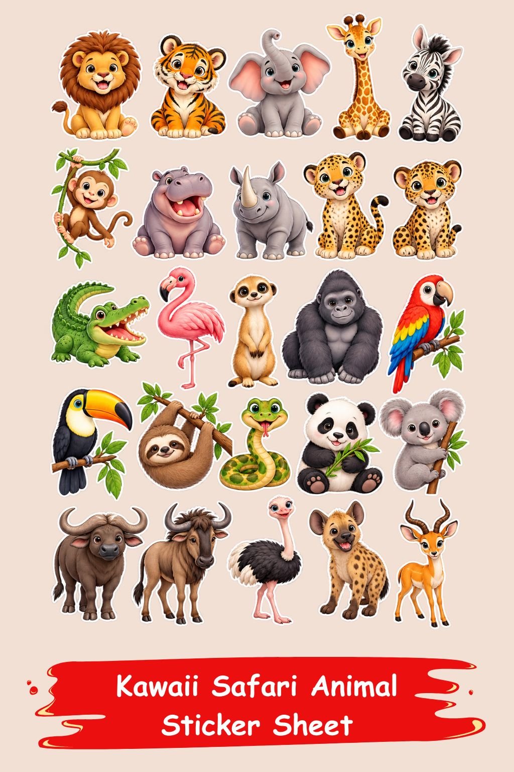 Kawaii Safari Animal Sticker pack