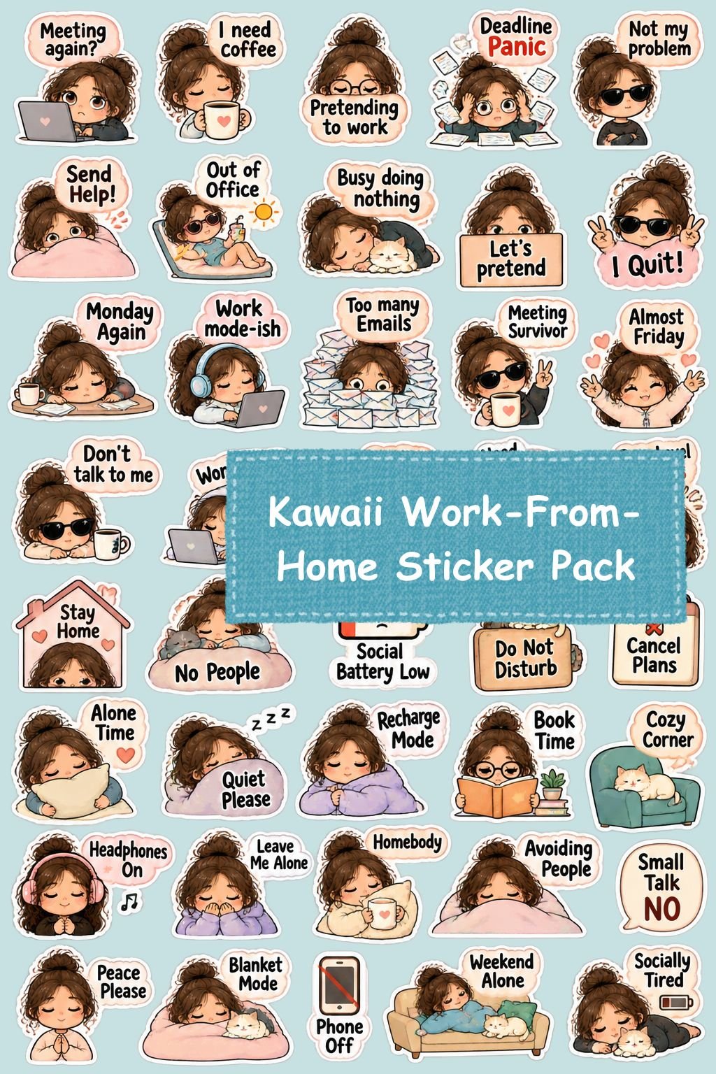 Kawaii Work-From-Home Sticker