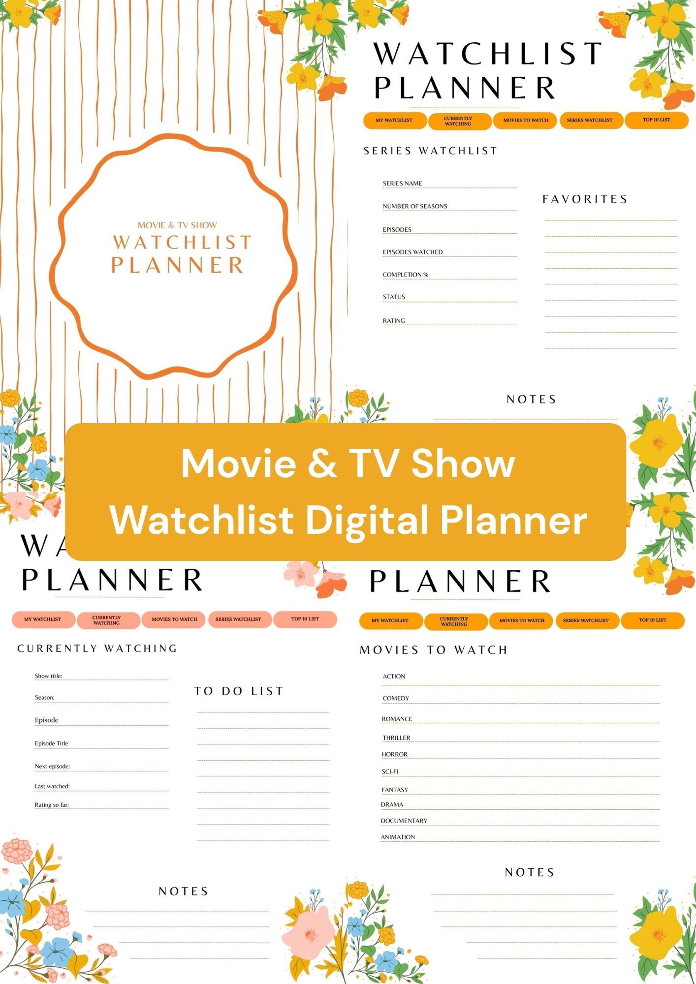 Movie & TV Show Watchlist Digital Planner