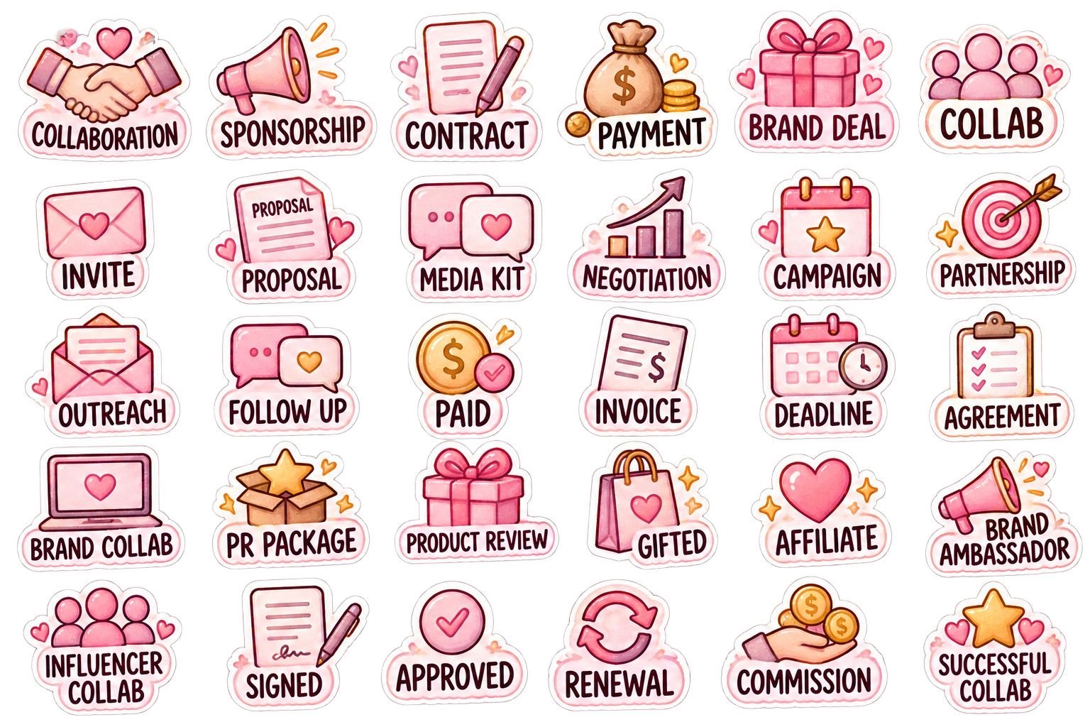 Pastel Collaboration Sticker Pack for Digital Planners | Brand Deal, Sponsorship & Content Creator PNG Stickers