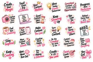 Pastel Creator Motivation Sticker Pack – 30 Digital Planner Stickers