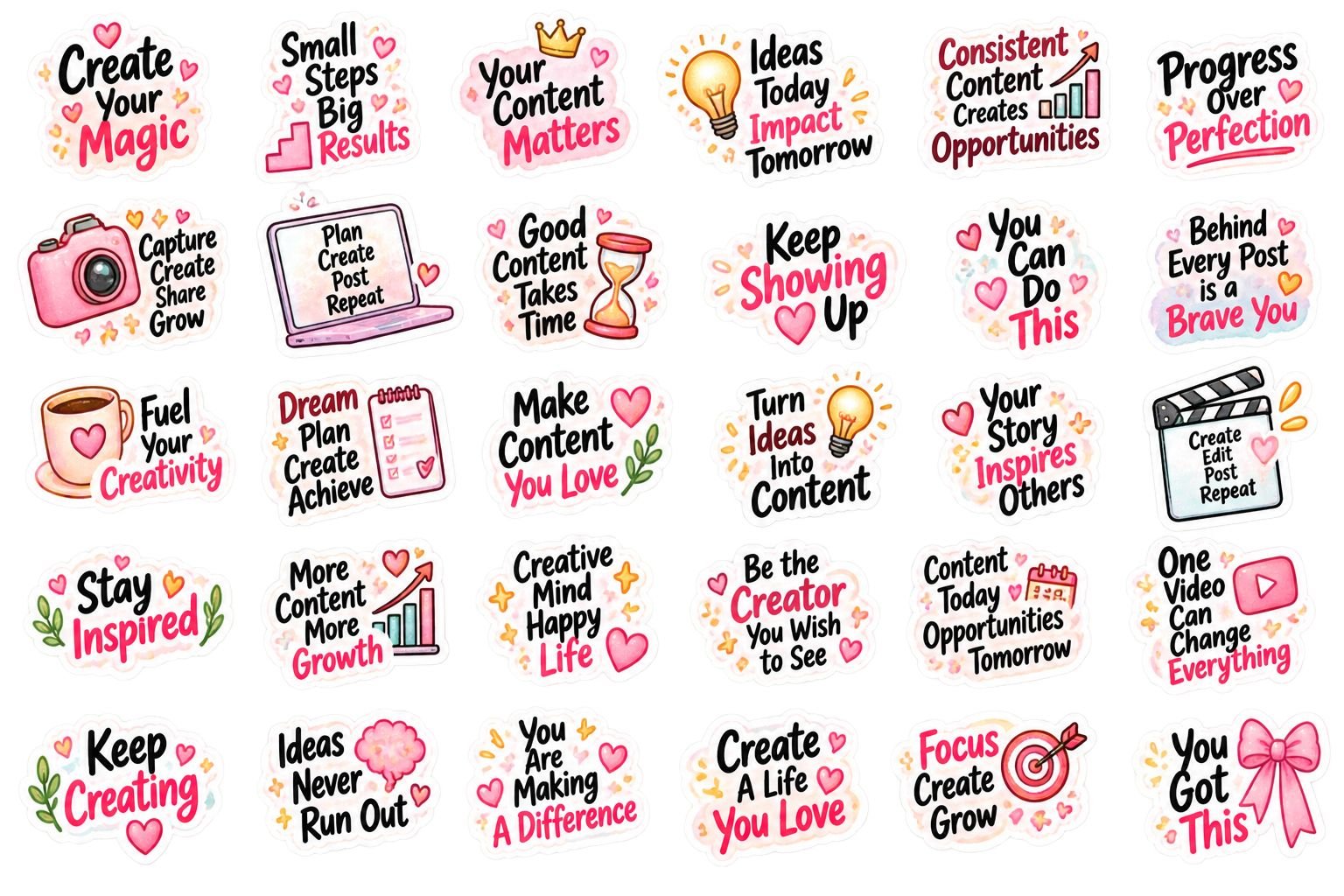 Pastel Creator Motivation Sticker Pack – 30 Digital Planner Stickers
