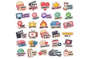 Pastel Movie Watchlist Sticker Pack – Digital Planner Stickers