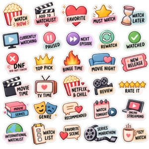 Pastel Movie Watchlist Sticker Pack – Digital Planner Stickers