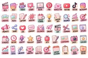 Pastel Social Media Stickers Pack – 50 Digital Planner Stickers