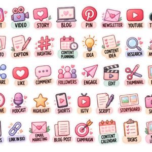 Pastel Social Media Stickers Pack – 50 Digital Planner Stickers