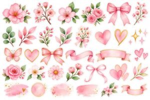 Pink Watercolor Decorative Floral Stickers