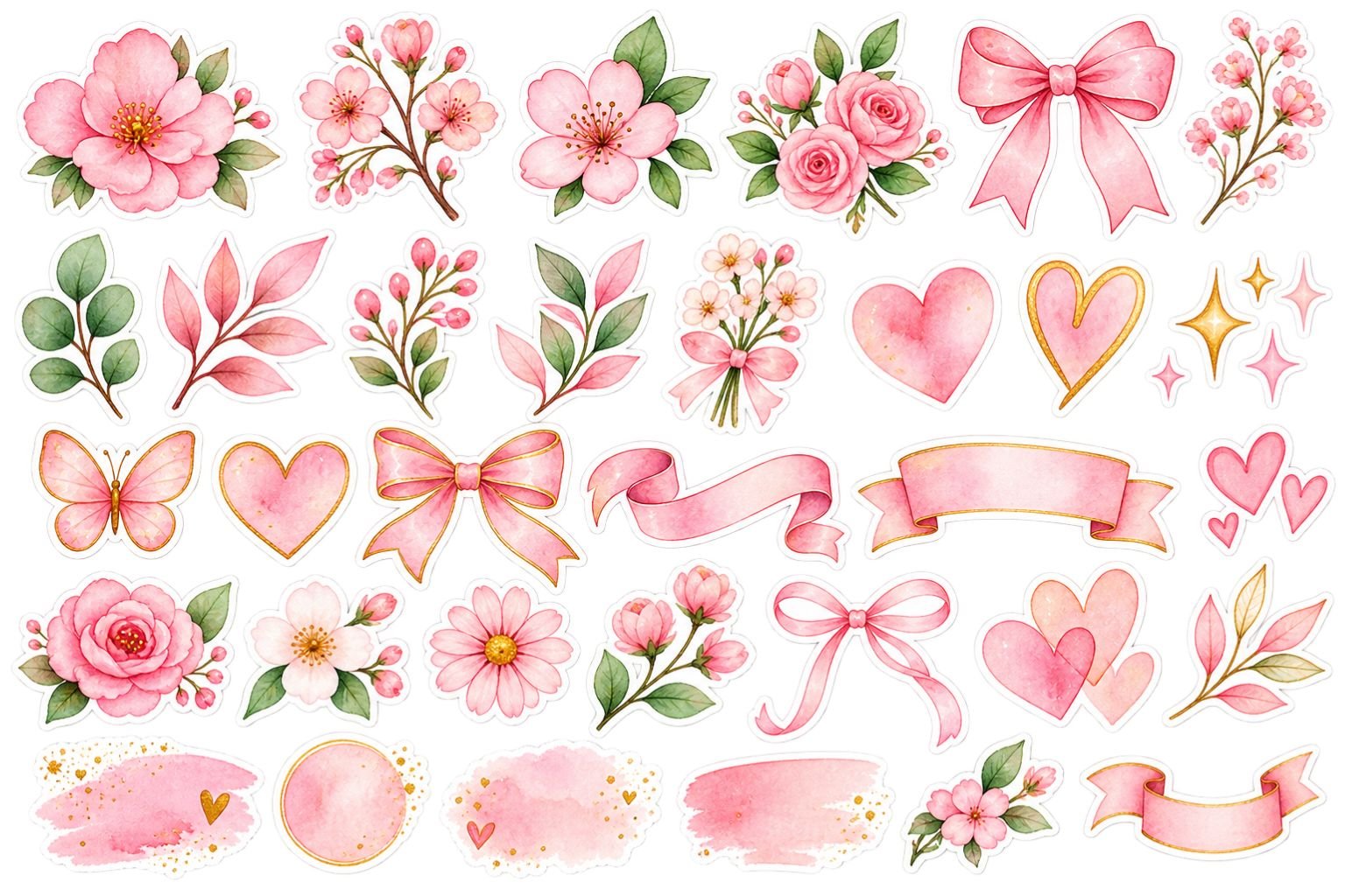 Pink Watercolor Decorative Floral Stickers