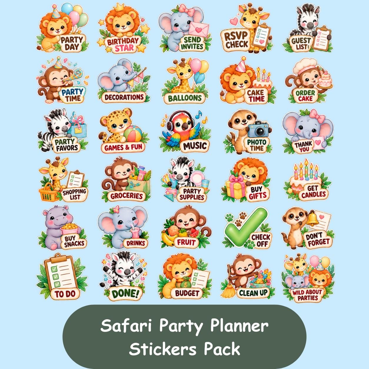 Safari Party Planner Sticker pack