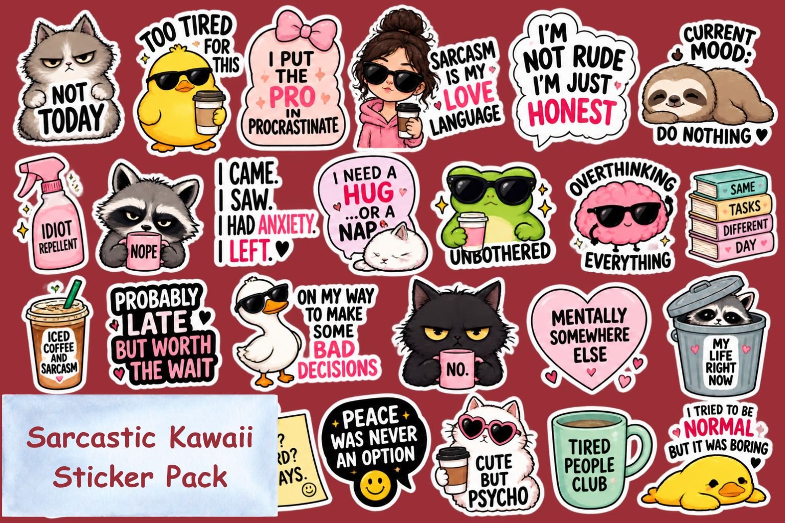 Sarcastic Kawaii Sticker Pack