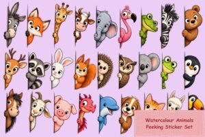 Watercolour Animals Peeking Sticker Sheet