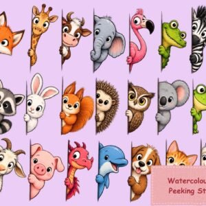 Watercolour Animals Peeking Sticker Sheet